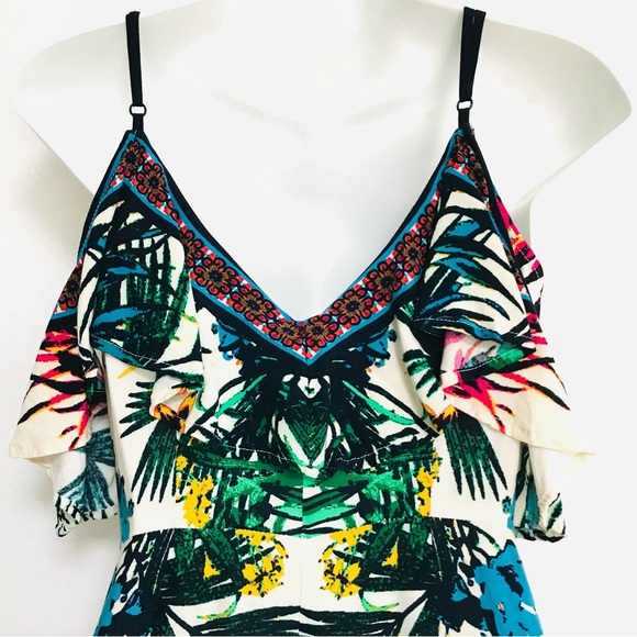 FLYING TOMATO Tropical Floral Ruffle JUMPSUIT Small - Picture 10 of 15